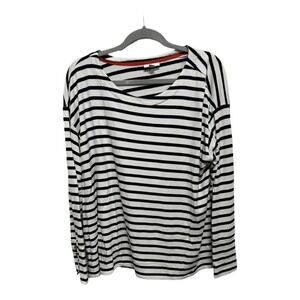 J. Jill Black White Striped Long Sleeve Button Cuffs Minimalist Prep XL Petite